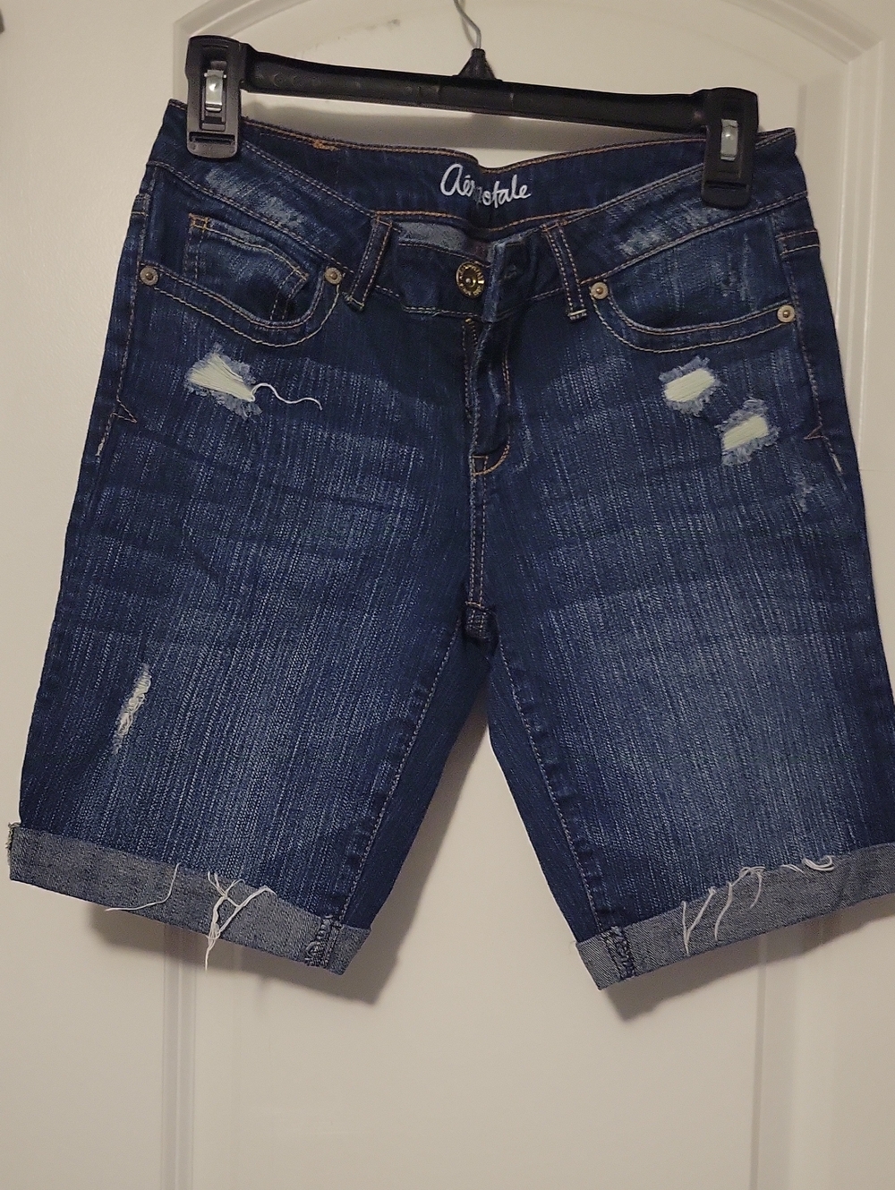 Women's Aeropostale Women's Dark Blue Distressed Denim Shorts